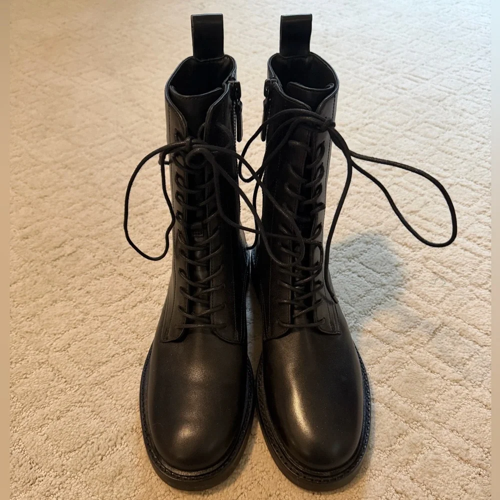 Tory Burch Black Lace-Up Combat Boots